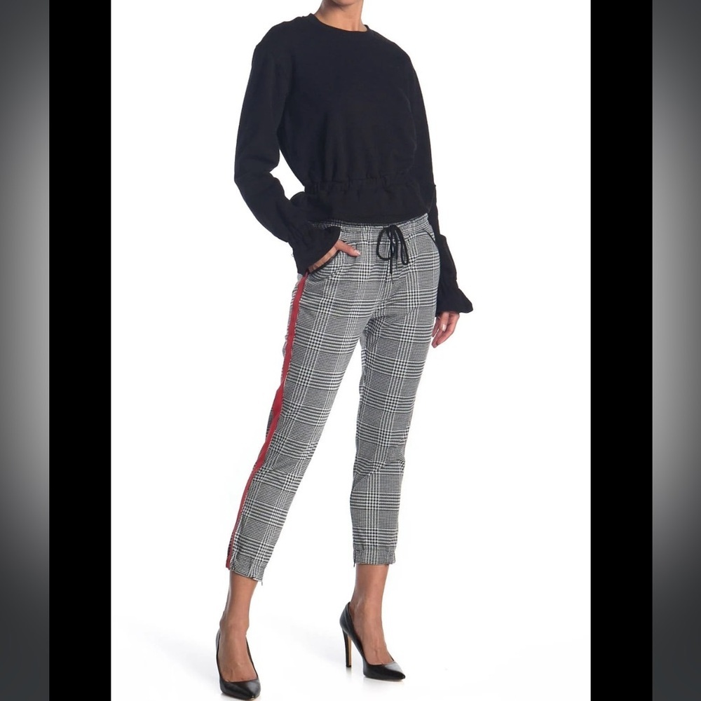 David Lerner x Evereve‎ Slim Track Jogger Pant black & white houndstooth